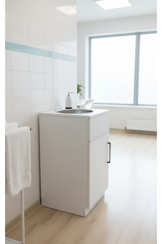 Tekerlekli Taşınabilir Seyyar Lavabo Beyaz