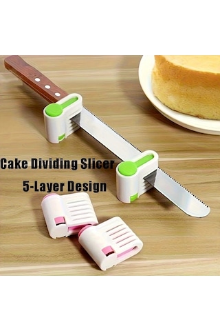 Zhanglei001 Yeşil 5 Katlı Ayarlanabilir Pasta Dilimleyici Ve Ekmek Bölücü Seti 2 Parça