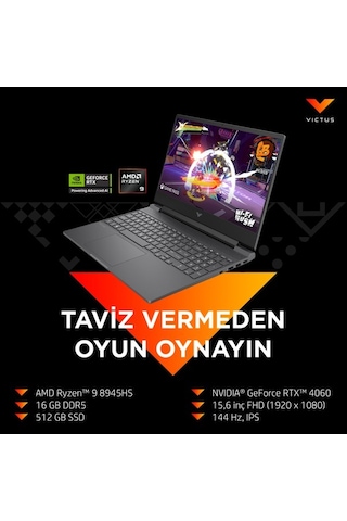 HP Victus 15-FB3007NT B82WDEA Ryzen 9 8945HS 16 GB 512 GB SSD RTX4060 15.6" Dos Dizüstü Bilgisayar