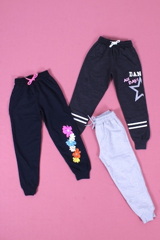 3'lü Karışık Paris Model Kız Çocuk Lacivert-anstrasit-gri Eşofman Altı Çok Renkli