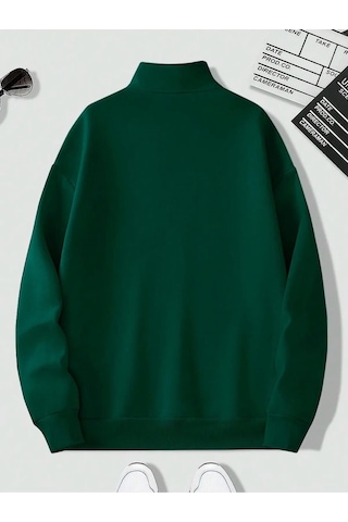 Unisex Dik Yaka Yarım Fermuarlı Oversize Sweatshirt 001