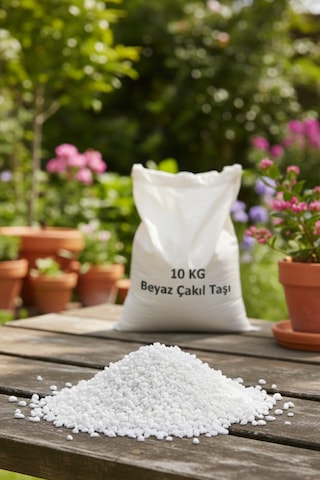 10 Kg Beyaz Çakıl Taşı Vazo Saksı Bahçe Taşı, Doğal & Dekoratif
