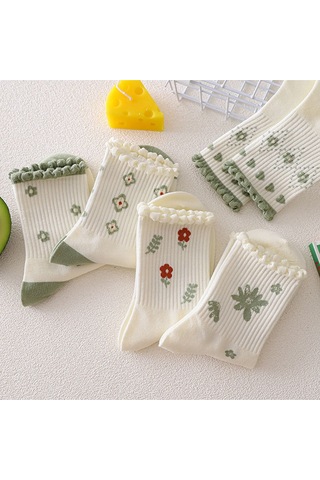 Hitit Socks Kadın 5 Çift Premium Kabartma Desenli Çiçek Ve Çi... Çok Renkli