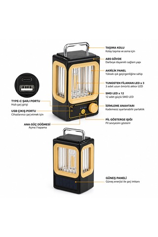 Solar - Güneş Enerjili Usb Şarjlı Nostalji Solar Lamba 1500mah Hs-234 5250 Diyarı Fırsat