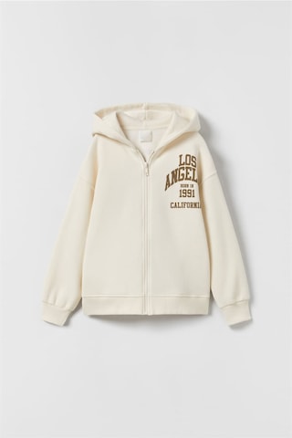 Unisex Fermuarlı Kapşonlu Pamuk Hırka Sweat Krem