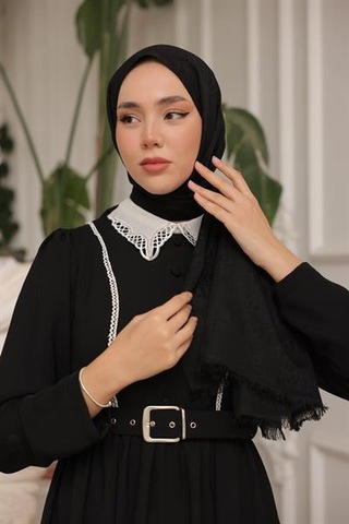 D Desen Şal Siyah Çok Renkli