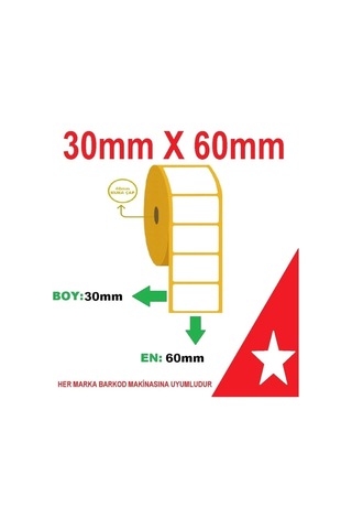 30x60 Termal Barkod Etiketi 4 Rulo 4,000 Adet Diğer