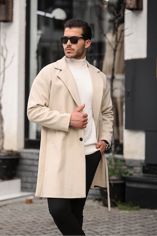 Mero Life Erkek Bej Kemerli Oversize Rahat Kesim Kaşe Kaban Bej