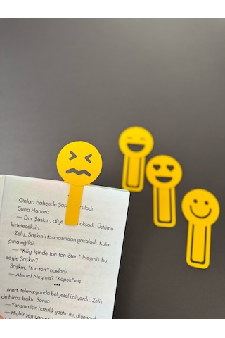 4'lü Emoji Kitap Ayracı Seti Sarı Renkli Ataç Klips 10 Cm Kırtasiye Hediye