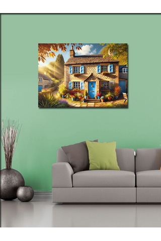 Kanvas Tablo Mavi Kapılı Ev 100cmx140cm