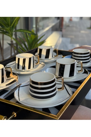 6'lı Porselen Black Royal Kahve Fincanı-3262 Çok Renkli