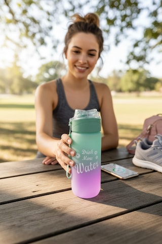 Renk Değişimli Motivasyon Yazılı Su Matarası 500 Ml Sızdırmaz Kapak & Taşıma Askılı Turuncu Cam Diğer