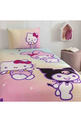 Taç Lisanslı Hello Kitty & Friends Pamuk Tek Kişilik Nevresim Takımı 000000001000051092 Çok Renkli