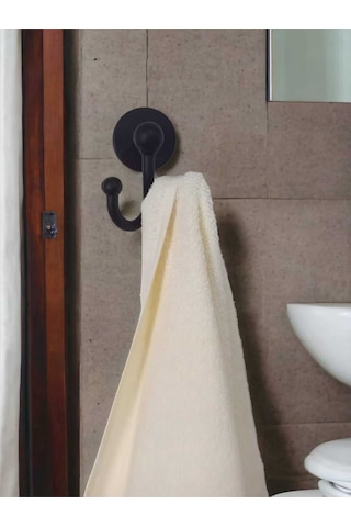 Yapışkanlı Banyo Aksesuar Seti Siyah Kare Havluluk K.tuvalet Kağıtlığı Bornozluk Siyah