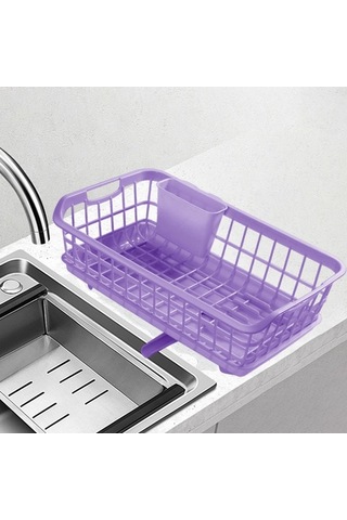 Trendooze Menekşe Bulaşık Kurutma Rafı, Yemek Çubukları Kova Seti Menekşe