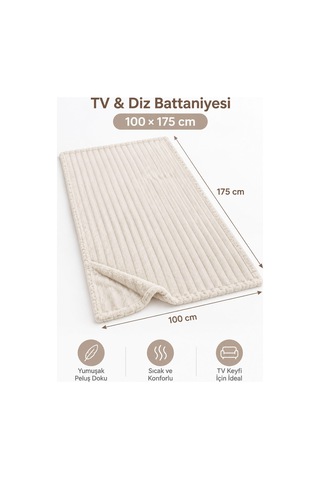 Tek Kişilik Peluş Tv Diz Battaniyesi 100x175 Cm Krem
