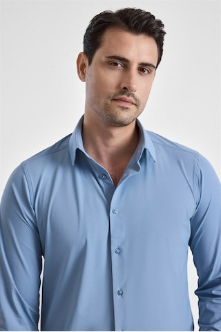 Süvari Buz Mavi Slim Klasik Yaka Düz Casual Gömlek Gm1008400364-m01