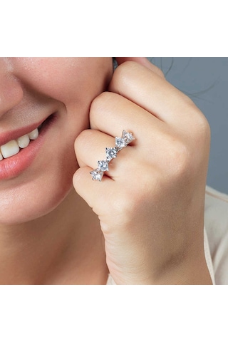 Tesbihane Starlight Diamond Pırlanta Montür Elegance 925 Ayar Gümüş Kadın Beştaş Yüzük Beyaz