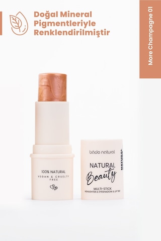 Bade Natural Highlighter & Far & Dudak Renklendirici Çok Amaçlı Stick More Champagne 01 %100 Doğal