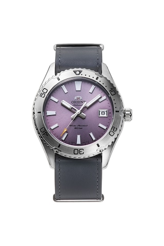Orient Ra-ac0q07v30b Kurmalı Otomatik Deri Gri Mor Kadran Safir Cam 20 Atm 40 Mm Erkek Kol Saati