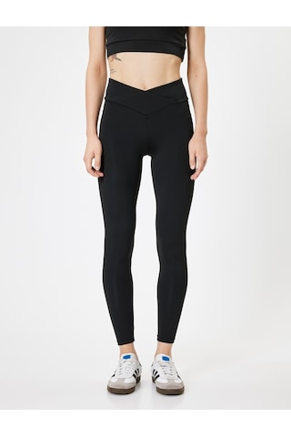 Koton Spor Tayt Bel Detaylı Slim Fit Bilek Boy Yüksek Bel Siyah 5wak40153nk