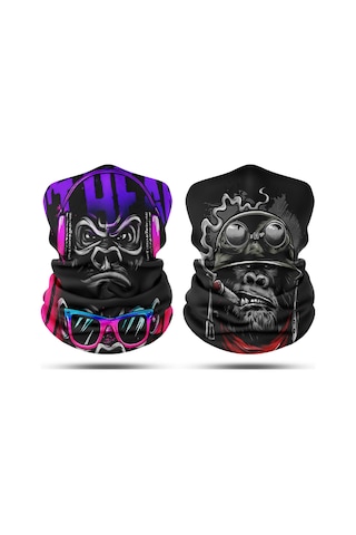 Dair Maymun Desenli 2'li Set Boyunluk Bandana Outdoor Balaklava Yüz Ma
