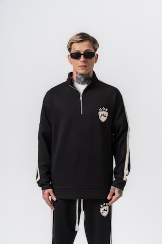Respire Erkek Şerit Detaylı Yarım Fermuarlı Modal Sweatshirt Siyah