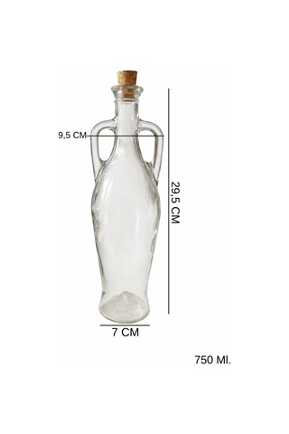 2'li Amfora Model Kuş Mantar Tıpalı Cam Yağ Şişesi - 750ml. Şeffaf Sirke Limon Suyu Şişesi - Kuş Figür Şeffaf
