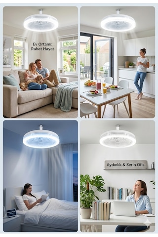 Vantilatör Ampul Üç Renkli Işık Fanlı Kumandalı Rgb