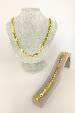 Gold Renkli Çelik Arpa Model Zincir Kolye Bileklik Set Altın