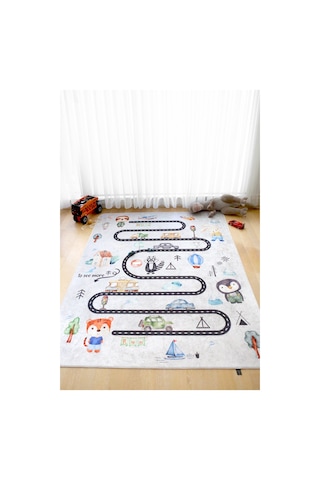 Araba Yolu Oyun Matı 120x160 cm Bebek Çocuk Halısı Gri Yenidoğan Yumuşak Aktivite Etkinlik Örtüsü