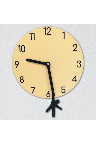 Cajuart Sarı Yelkovandan Sallanan Adam Modern Tasarım Ahşap Duvar Saati Çok Renkli