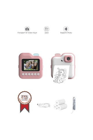Torima Trm-cmr15 Pembe Dijital Video Kayıt Fotoğraf Çocuk Kamerası Anlık Termal Resim Kağıt Baskılı Yazıcı