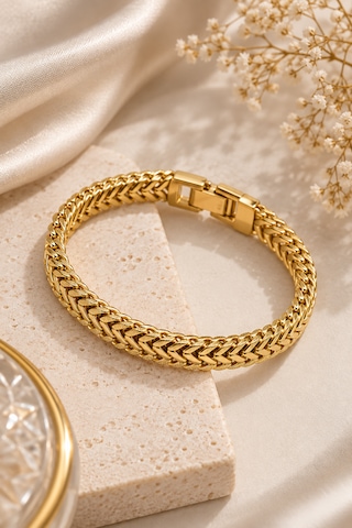 Kadın Gold Renk Örgü Zincir Bileklik Altın