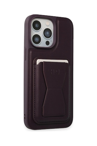 İphone 14 Pro Max Kılıf Hd Deri Luxury Magnet Kartvizitli Kapak - Derin Mor