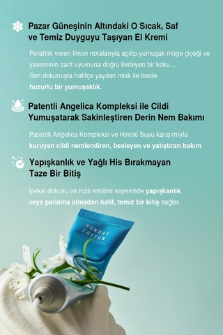 Nemlendirici, Hafif Dokulu Unisex Parfümlü El Kremi Dashu Sunday Cotton Perfume Hand Cream