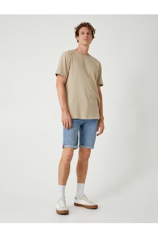 Koton Slim Fit Kot Şort Cep Detaylı Katlamalı Paça Pamuklu Açık İndigo 4sam40100nd Açık İndigo