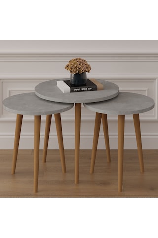 3 Lü Yuvarlak Zigon Sehpa Ahşap Ayaklı-sehpa01-retro Gri
