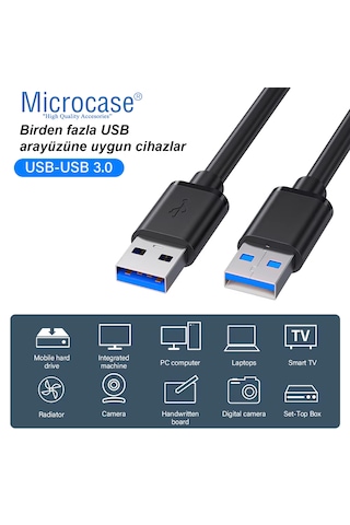 Microcase Usb A To Usb A İki Ucu Erkek Çift Taraflı Usb 3.0 Kablo 150 Cm Al4779 Siyah