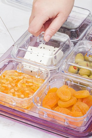 Akrilik Mürdüm 6 Lı Kapaklı Kahvaltılık Kahvaltı Seti & Saklama Kabı Cam Değildir Mürdüm