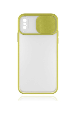 Noktaks - Apple Uyumlu iPhone Xs Max 6.5 - Kılıf Slayt Sürgülü Arkası Buzlu Lensi Kapak - Sarı