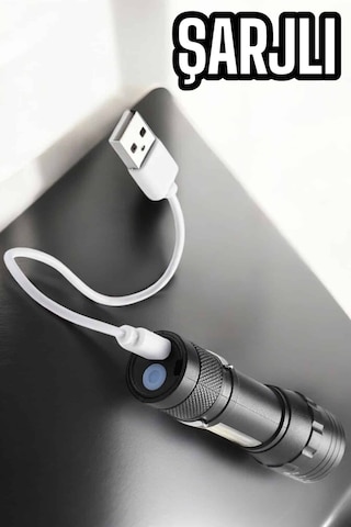 Şarjlı Metal Zoomlu El Feneri Işıldak Led Işık Taşınabilir El Lambası Çok Renkli