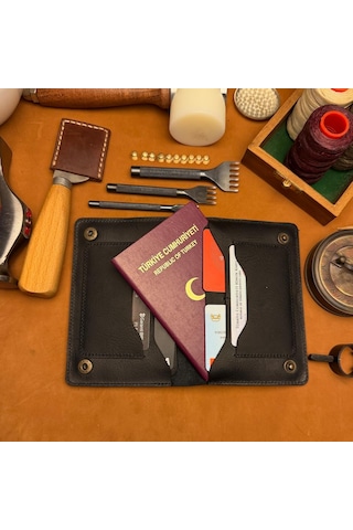 Bideri Ani Hakiki Deri Passport Cüzdan Kılıf Antrasit