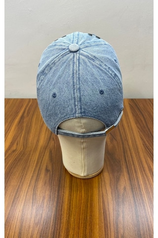 Denim Jean Kot Kumaş Vintage Yıkamalı Unisex Cap Şapka Mavi - Açık Mavi