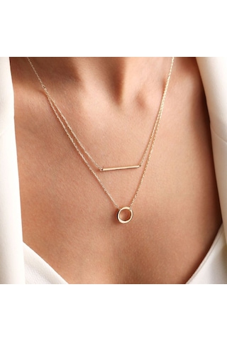 Sembol Gold Altın Barlı Çift Zincir Kolye