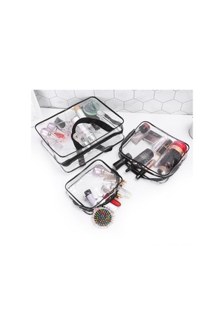 Hangfox Küçük Siyah Pvc Şeffaf Organizer Çantası - Saçaklı, Su Geçirmez, Reusable - Makyaj, Seyahat, Eşya Saklama İçin Siyah