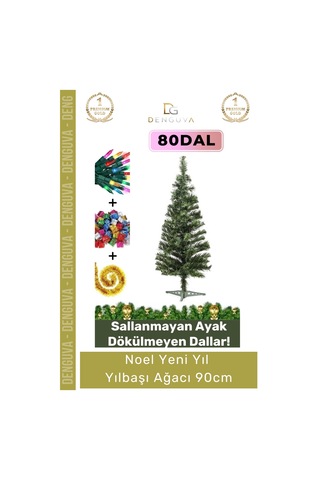 Yılbaşıağacı Yılbaşı Çam Ağacı Sık Yapraklı Kaliteli Dekoratif Yeşil Ayaklı Yeni Yıl Noel Paket 90 Standart