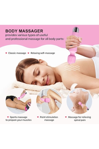 Leezsing Vücut Masaj Aleti Ergonomik Saplı Su Geçirmez Kaplama 8 Hız 20 Mod Kan Akışını Uyarır Ağrıyı Hafifletir Rahatlatıcı Kendi Kendine Masaj Pembe