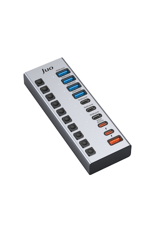 Juo Usb-a 10 Portlu Anahtarlı 5 Usb-a 5 Type-c 5gbps Pd Hızlı Şarj Destekli Usb 3.1 Çoklayıcı Dönüştürücü Hub