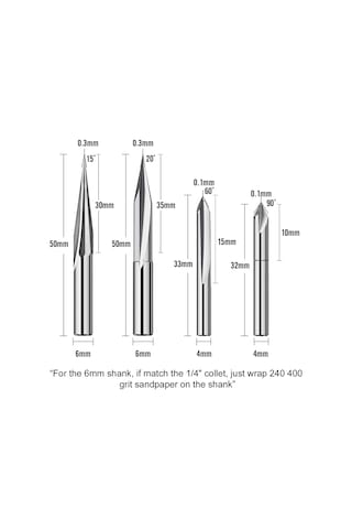 Xurunkeji Cnc Freze Uçları Seti 1/4 Sap, Gravür Ahşap Oyma Freze Ucu 6mm Ve 4mm, V-yiv, Profil Ucu, Tungsten Çelik - 4 Adet